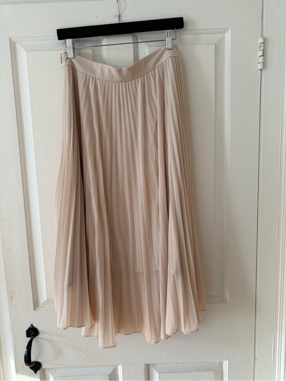 Pleated Beige Midi Skirt - Women’s Flowing Neutral Skirt